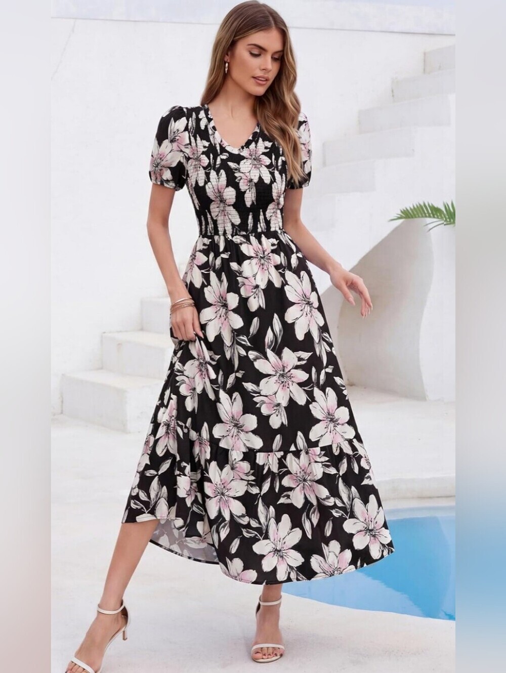 Floral Smocked Maxi Dress | Size Medium 8-10 | NWT